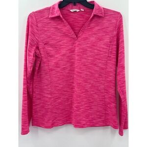 Lady Hagen Essentials Pink Space Dye Long Sleeve Golf Polo Shirt Womens L